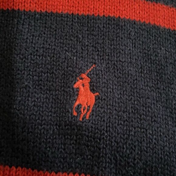 Polo Ralph Lauren Sweater Mens L Blue Red 1/4 Zip Pullover Ribbed Cotton Stripe - Picture 8 of 10